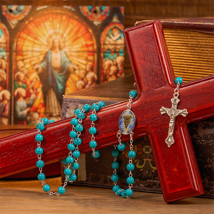 Christianartworkshop Our Lady of Aparecida & Crucifix of 8 mm Round Green Glass Alloy Chain Rosary