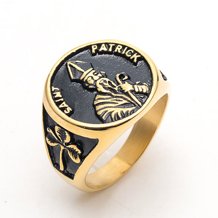 Christianartworkshop Classic Style Saint Patrick Stainless Steel Ring