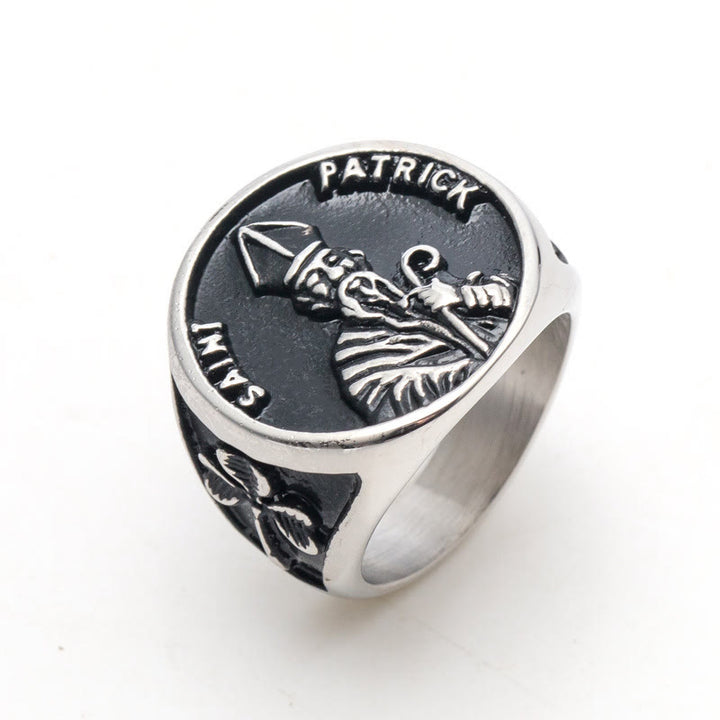 Christianartworkshop Classic Style Saint Patrick Stainless Steel Ring