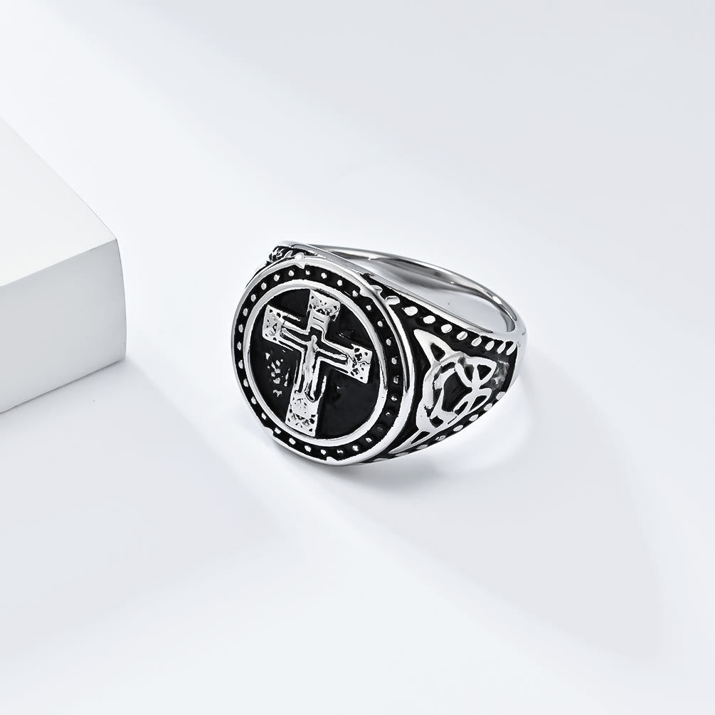 Medieval Crusader Cross Signet Ring - Titanium Steel Christian
