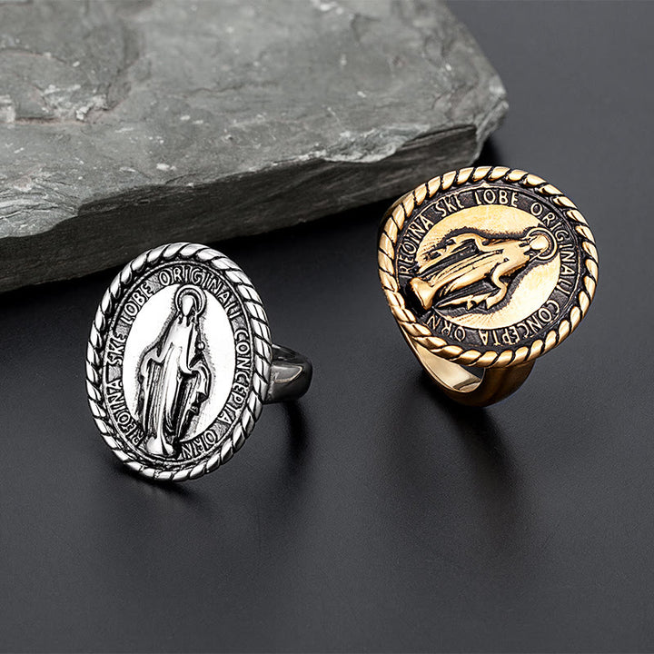 Christianartworkshop Classic Style Virgin Mary Medallion Blessing Ring