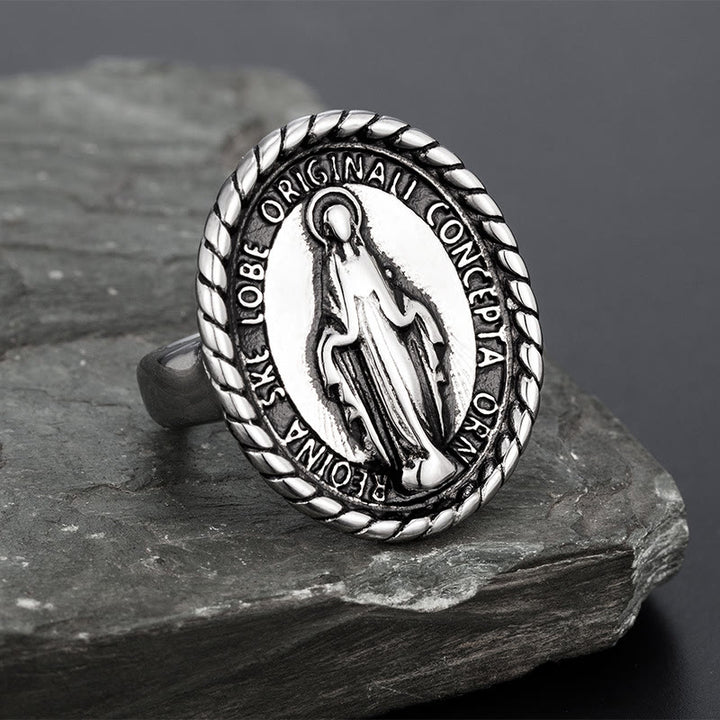 Christianartworkshop Classic Style Virgin Mary Medallion Blessing Ring - Silver - US 12 - image 2
