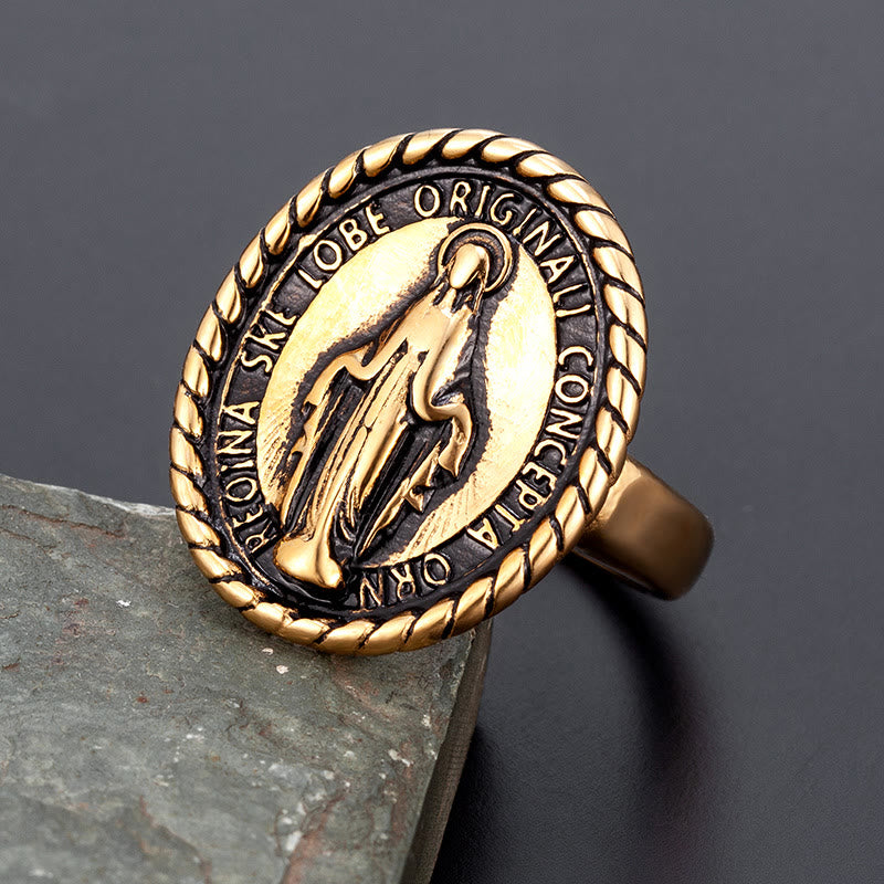 Christianartworkshop Classic Style Virgin Mary Medallion Blessing Ring - Gold - US 12 - image 1