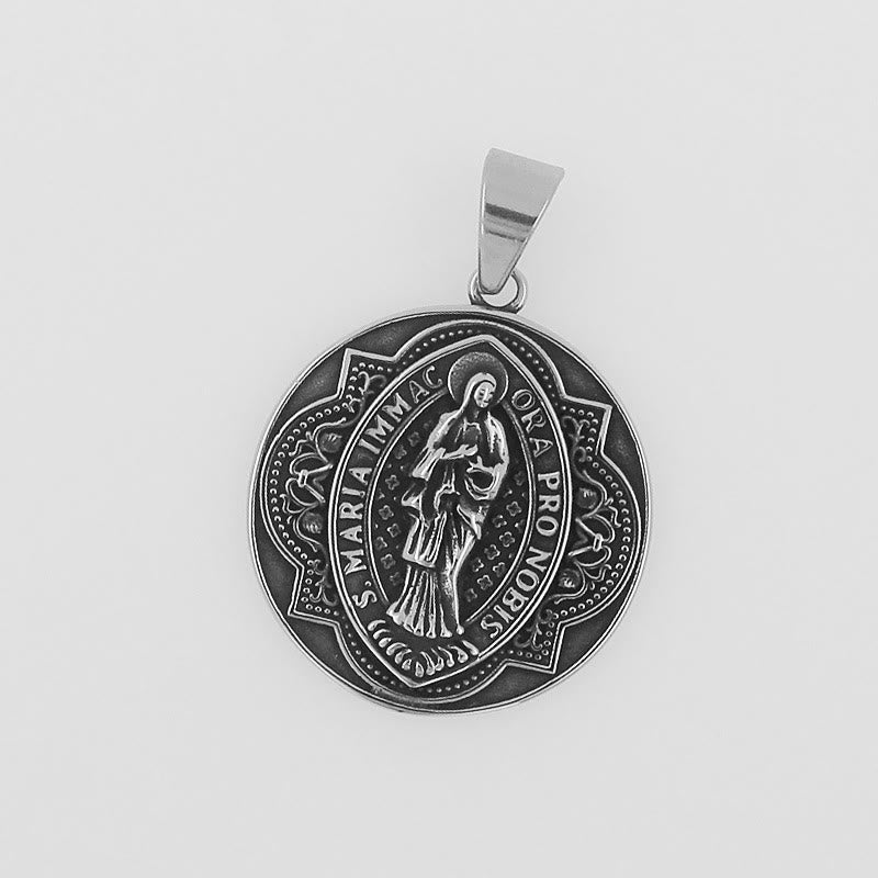 Christianartworkshop Retro Style Our Lady Virgin Marry Pattern Round Pendant Necklace