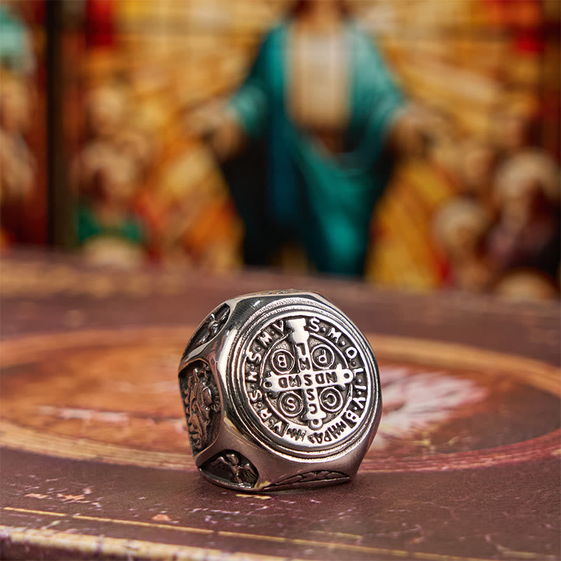 Christianartworkshop Classic Style St. Benedict Cross Divine Faith Ring