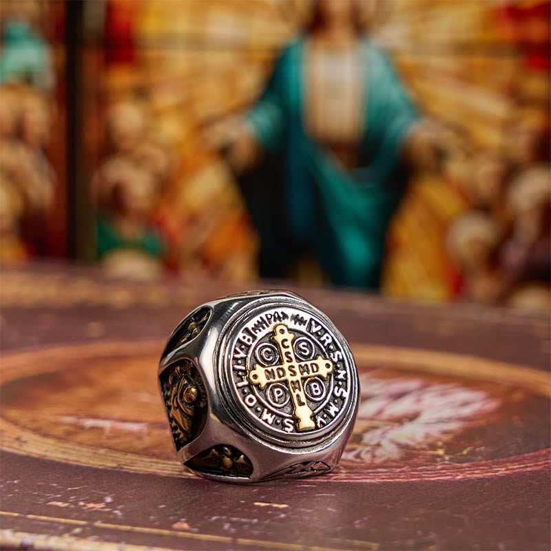 Christianartworkshop Classic Style St. Benedict Cross Divine Faith Ring