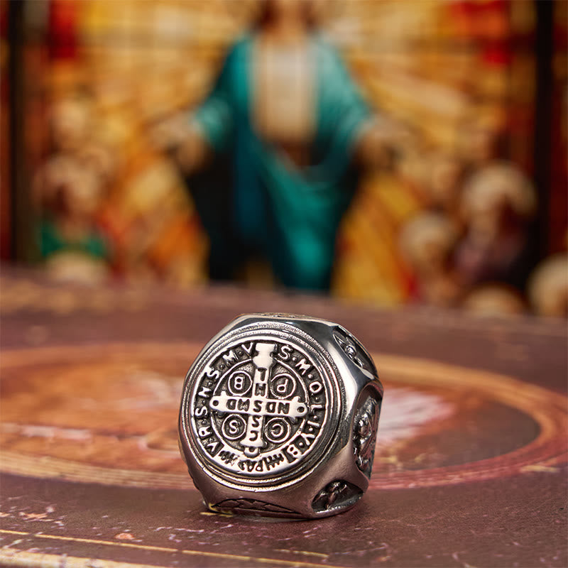 Christianartworkshop Classic Style St. Benedict Cross Divine Faith Ring