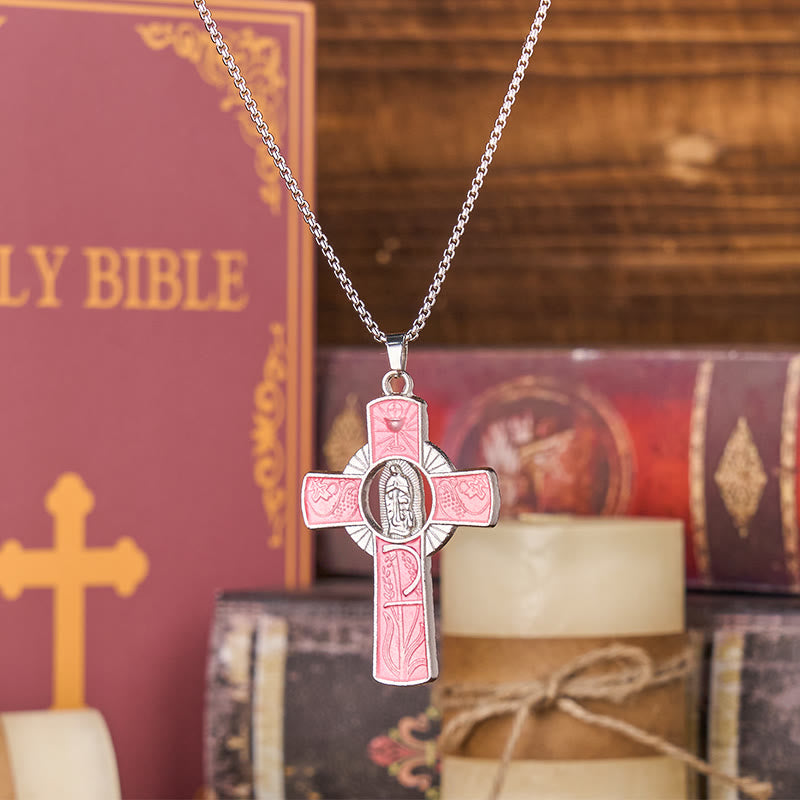 FREE Today: 6 Color Virgin Mary  Our Lady of Guadalupe Faith Cross Pendant Necklace