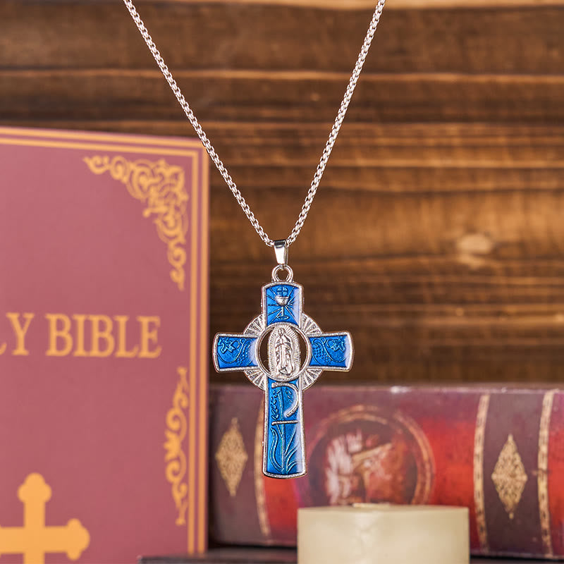 Christianartworkshop 6 Color Virgin Mary  Our Lady of Guadalupe Faith Cross Pendant Necklace
