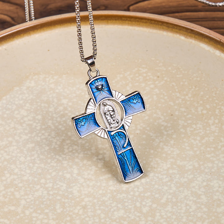Christianartworkshop 6 Color Virgin Mary  Our Lady of Guadalupe Faith Cross Pendant Necklace