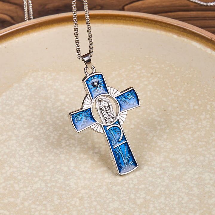 FREE Today: 6 Color Virgin Mary  Our Lady of Guadalupe Faith Cross Pendant Necklace