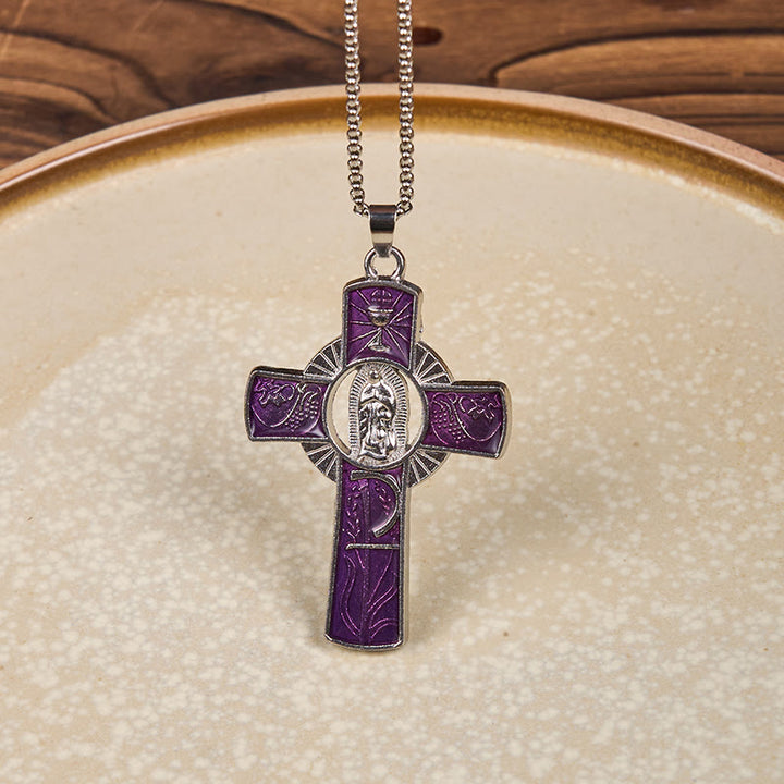 FREE Today: 6 Color Virgin Mary  Our Lady of Guadalupe Faith Cross Pendant Necklace