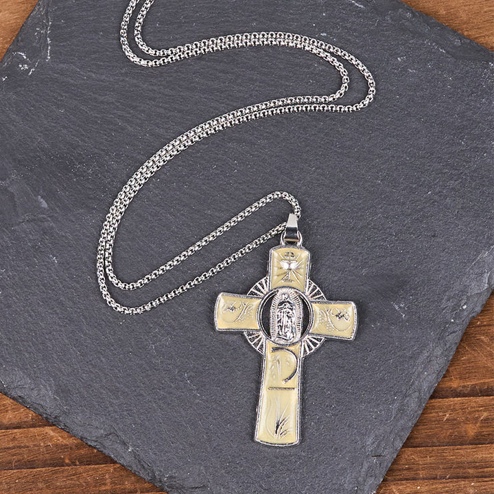 Christianartworkshop 6 Color Virgin Mary  Our Lady of Guadalupe Faith Cross Pendant Necklace