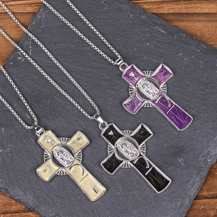 Christianartworkshop 6 Color Virgin Mary  Our Lady of Guadalupe Faith Cross Pendant Necklace