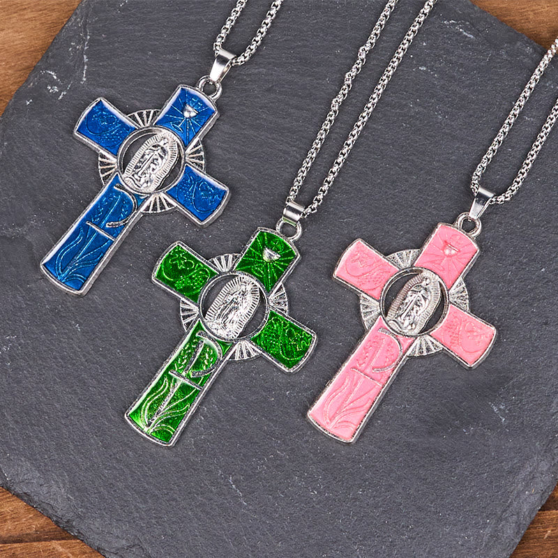 FREE Today: 6 Color Virgin Mary  Our Lady of Guadalupe Faith Cross Pendant Necklace