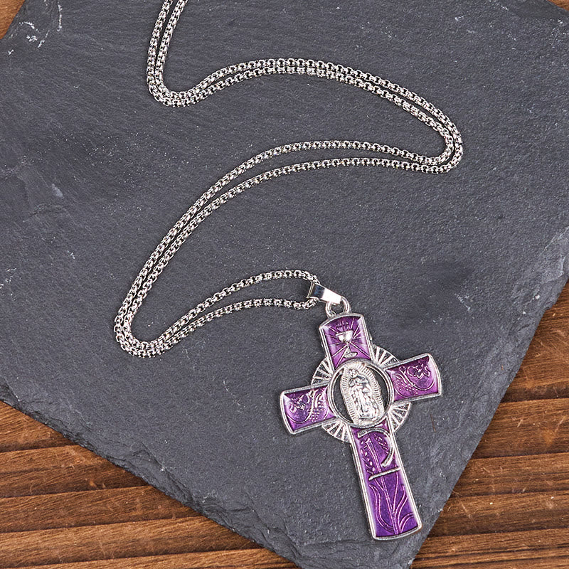 Christianartworkshop 6 Color Virgin Mary  Our Lady of Guadalupe Faith Cross Pendant Necklace