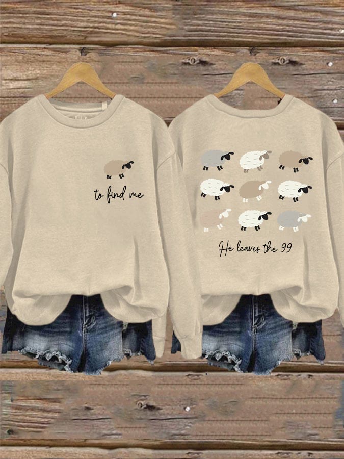 Christianartworkshop Women's Lost Sheep Printed Sweatshirt