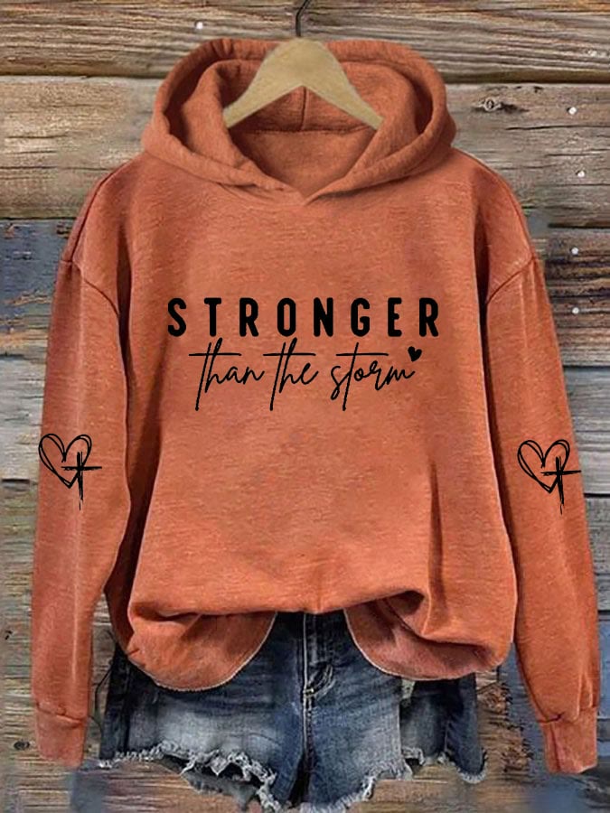 Christianartworkshop Women's Stronger Than The Storm Printed Hooded Sweatshirt