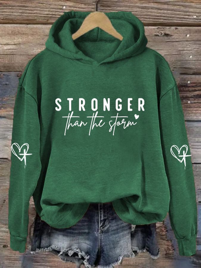 Christianartworkshop Women's Stronger Than The Storm Printed Hooded Sweatshirt