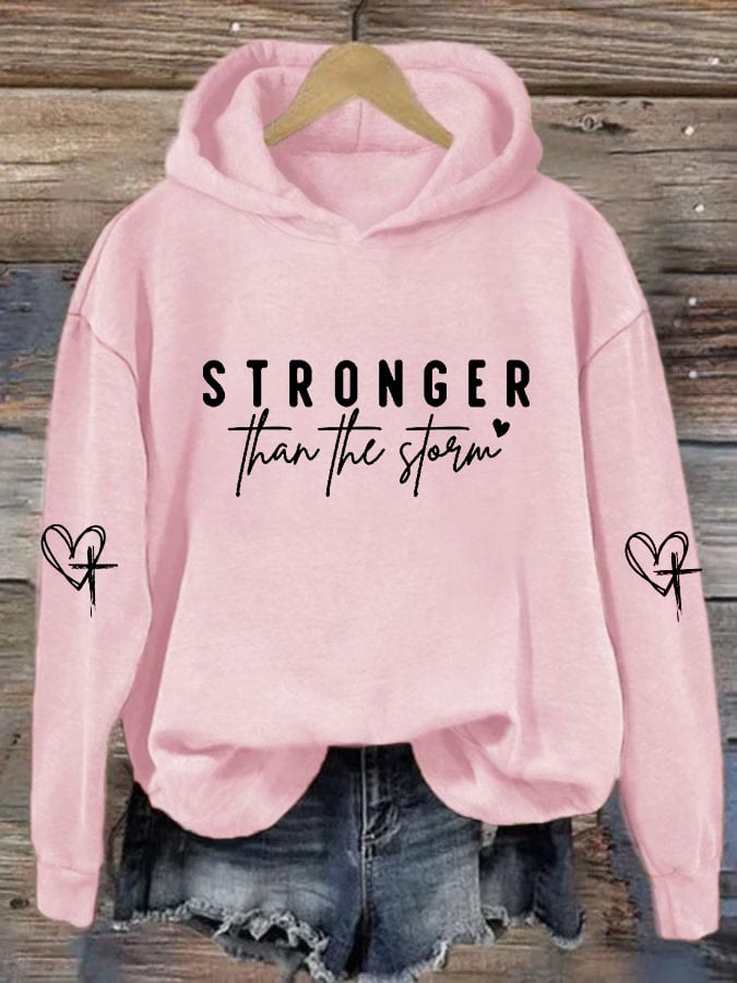 Christianartworkshop Women's Stronger Than The Storm Printed Hooded Sweatshirt