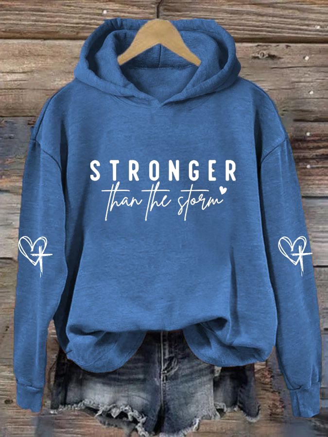 Christianartworkshop Women's Stronger Than The Storm Printed Hooded Sweatshirt