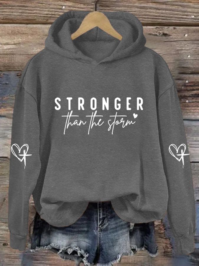 Christianartworkshop Women's Stronger Than The Storm Printed Hooded Sweatshirt