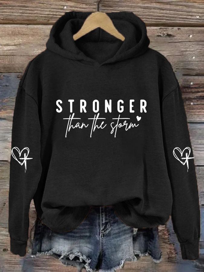 Christianartworkshop Women's Stronger Than The Storm Printed Hooded Sweatshirt