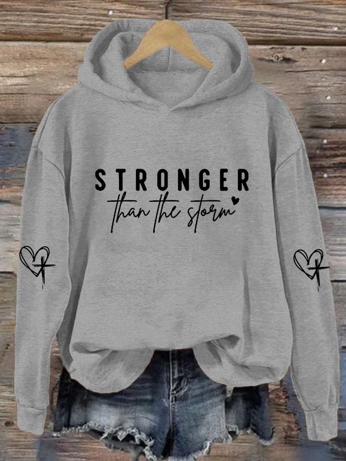 Christianartworkshop Women's Stronger Than The Storm Printed Hooded Sweatshirt