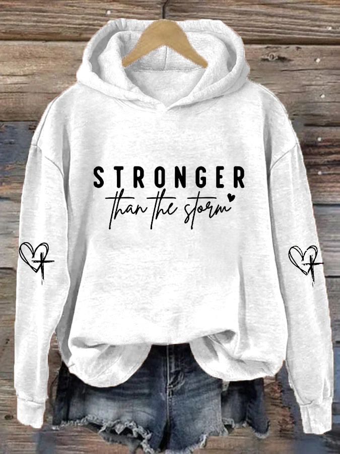 Christianartworkshop Women's Stronger Than The Storm Printed Hooded Sweatshirt