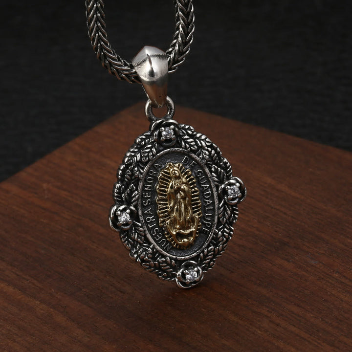 Christianartworkshop Sterling Silver Classic Style Our Lady of Guadalupe & St. Michael Pendant Necklace