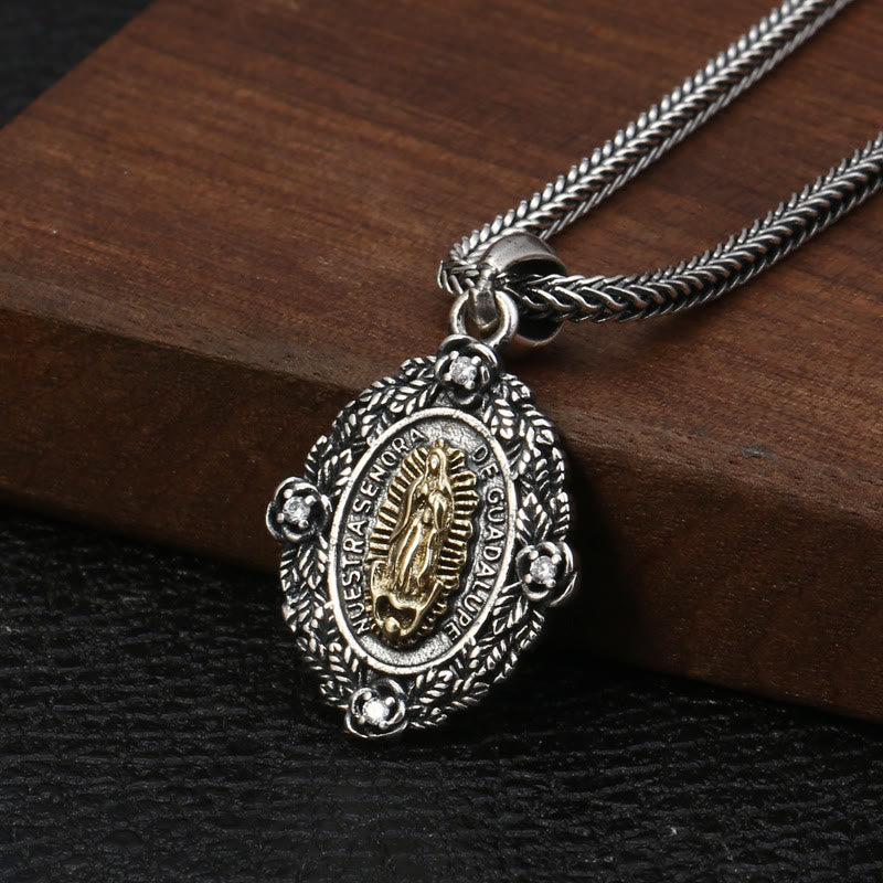 Christianartworkshop Sterling Silver Classic Style Our Lady of Guadalupe & St. Michael Pendant Necklace - Our Lady & St. Michael - image 0
