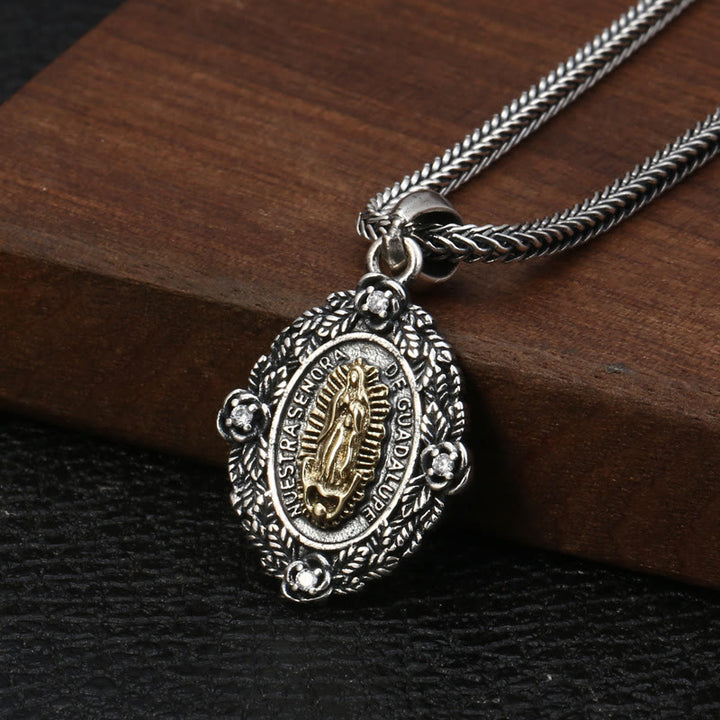 Christianartworkshop Sterling Silver Classic Style Our Lady of Guadalupe & St. Michael Pendant Necklace - Our Lady & St. Michael - image 0