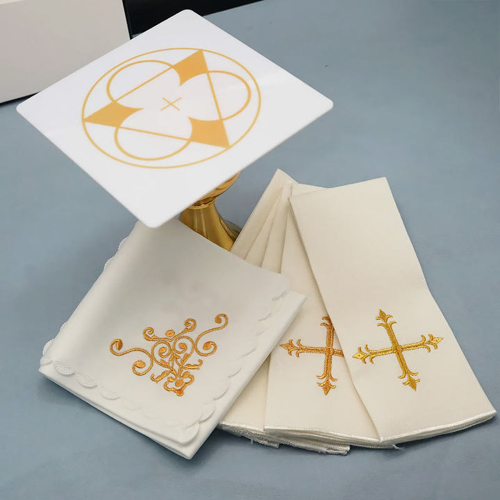 Christianartworkshop Divine Cross and Scroll Chalice Veil & Purificator Set Religious Altar Linen Set