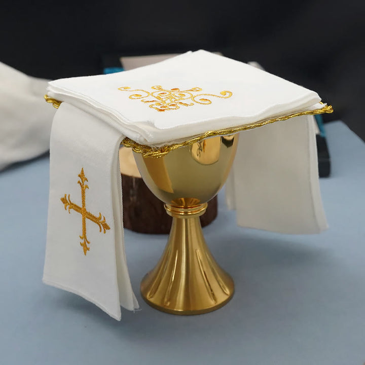 Christianartworkshop Classic Style Golden Grace Chalice Veil & Purificator Set Religious Altar Linen Set