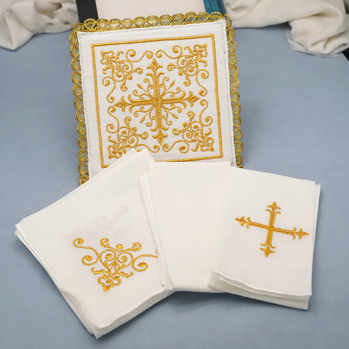 Christianartworkshop Classic Style Golden Grace Chalice Veil & Purificator Set Religious Altar Linen Set