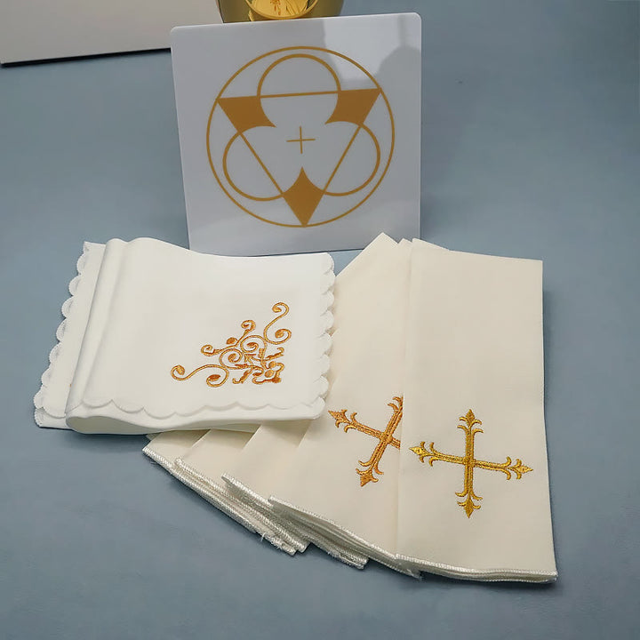 Christianartworkshop Divine Cross and Scroll Chalice Veil & Purificator Set Religious Altar Linen Set