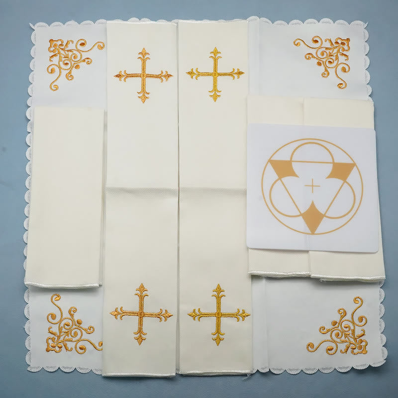 Christianartworkshop Divine Cross and Scroll Chalice Veil & Purificator Set Religious Altar Linen Set