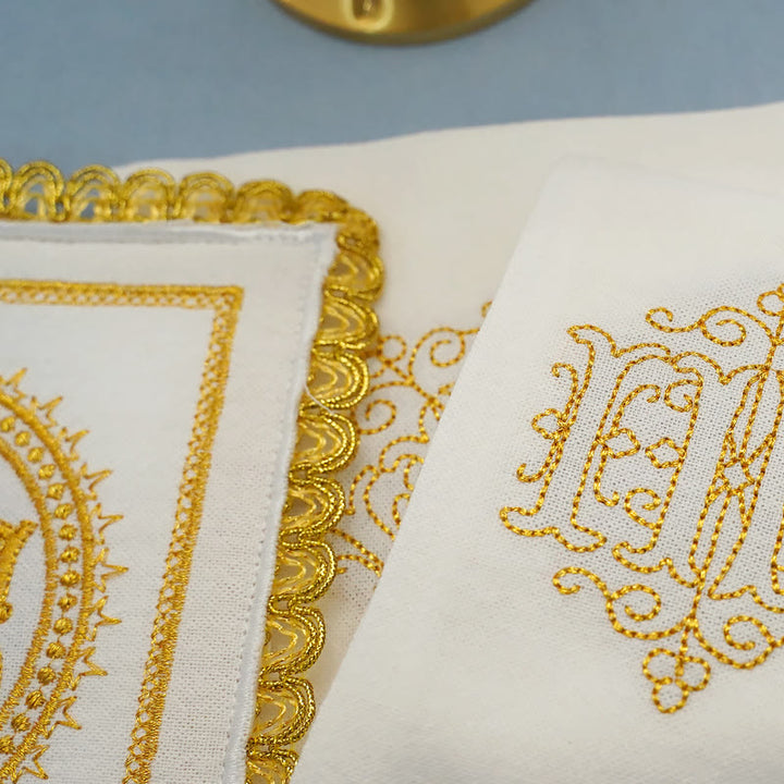 Christianartworkshop Gold Embroidered Chalice Veil & Purificator Set Religious Altar Linen Set (IHS Design)