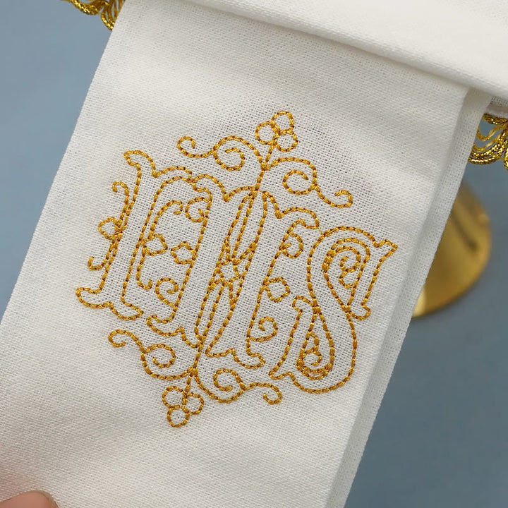 Christianartworkshop Gold Embroidered Chalice Veil & Purificator Set Religious Altar Linen Set (IHS Design)