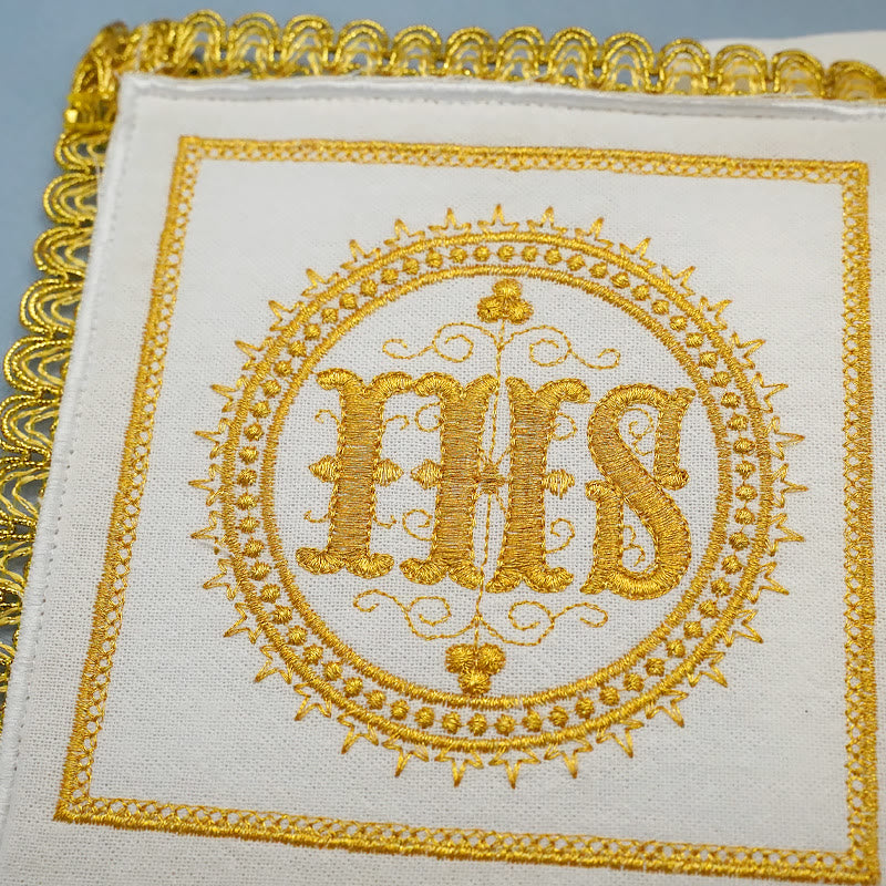 Christianartworkshop Gold Embroidered Chalice Veil & Purificator Set Religious Altar Linen Set (IHS Design)