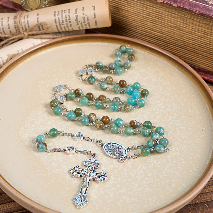 Christianartworkshop Our Lady of Aparecida & Crucifix of 8mm Round Green Acrylic Alloy Chain Rosary