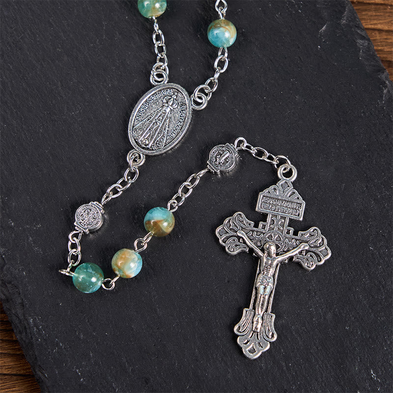 Christianartworkshop Our Lady of Aparecida & Crucifix of 8mm Round Green Acrylic Alloy Chain Rosary