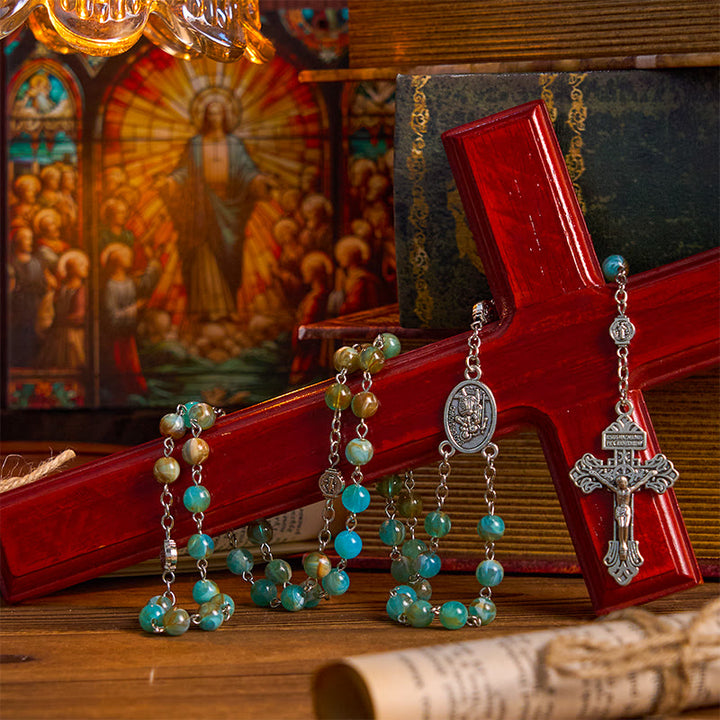 Christianartworkshop Our Lady of Aparecida & Crucifix of 8mm Round Green Acrylic Alloy Chain Rosary