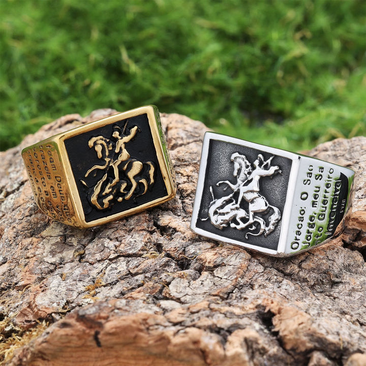 FREE Today: Retro Classic Style St. George Warrior Slave the Dragon Divine Protection Ring