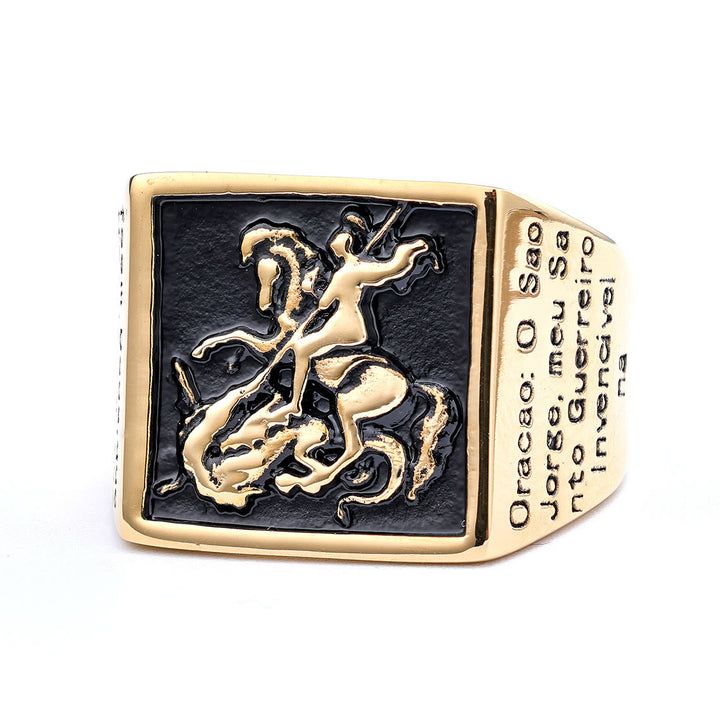 Christianartworkshop Retro Classic Style St. George Warrior Slave the Dragon Divine Protection Ring