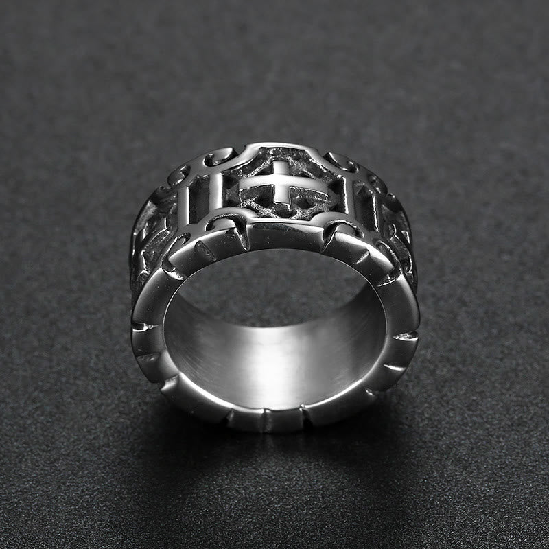 Christianartworkshop Retro Style Cross Engraved Stainless Steel Faith Protection Ring