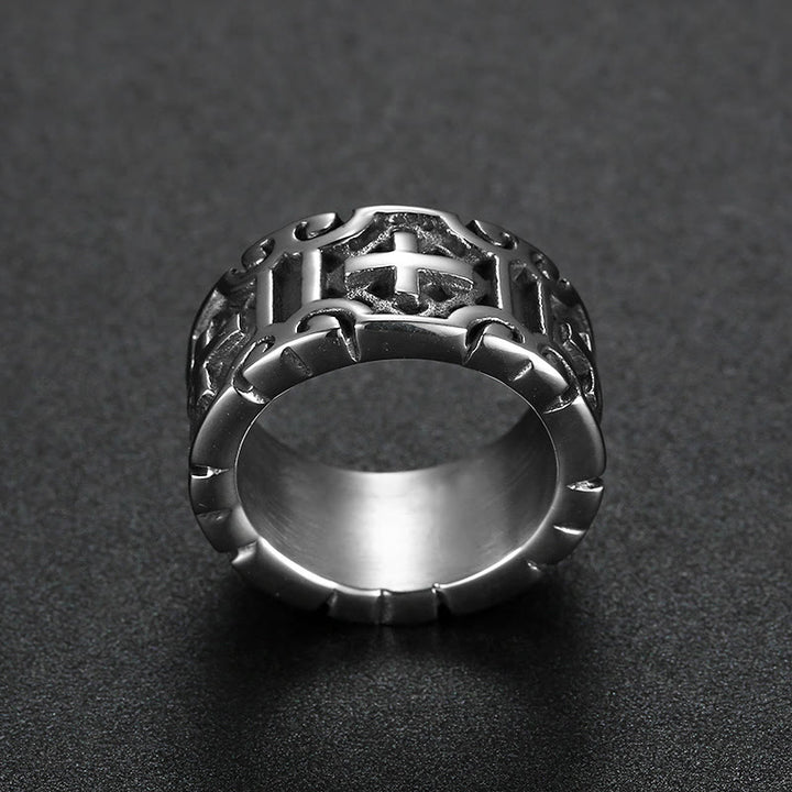 Christianartworkshop Retro Style Cross Engraved Stainless Steel Faith Protection Ring