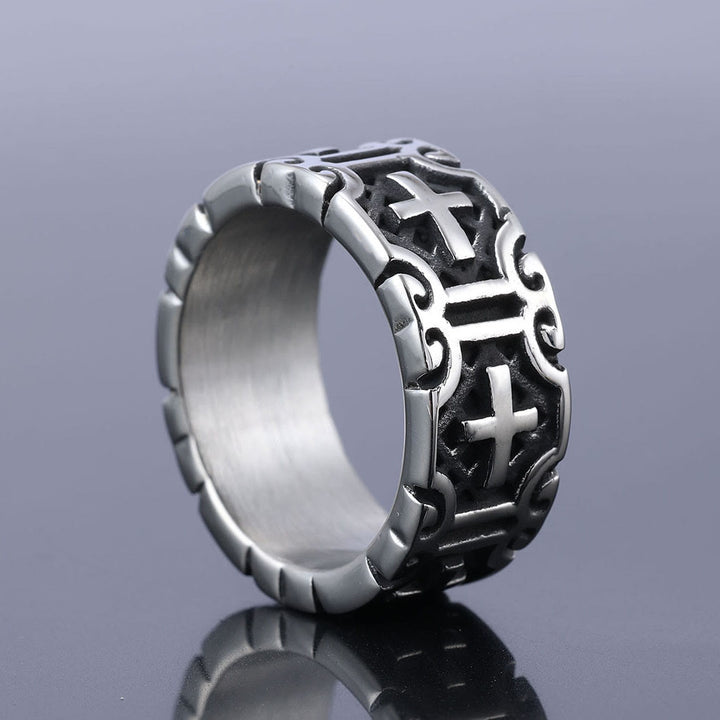 Christianartworkshop Retro Style Cross Engraved Stainless Steel Faith Protection Ring