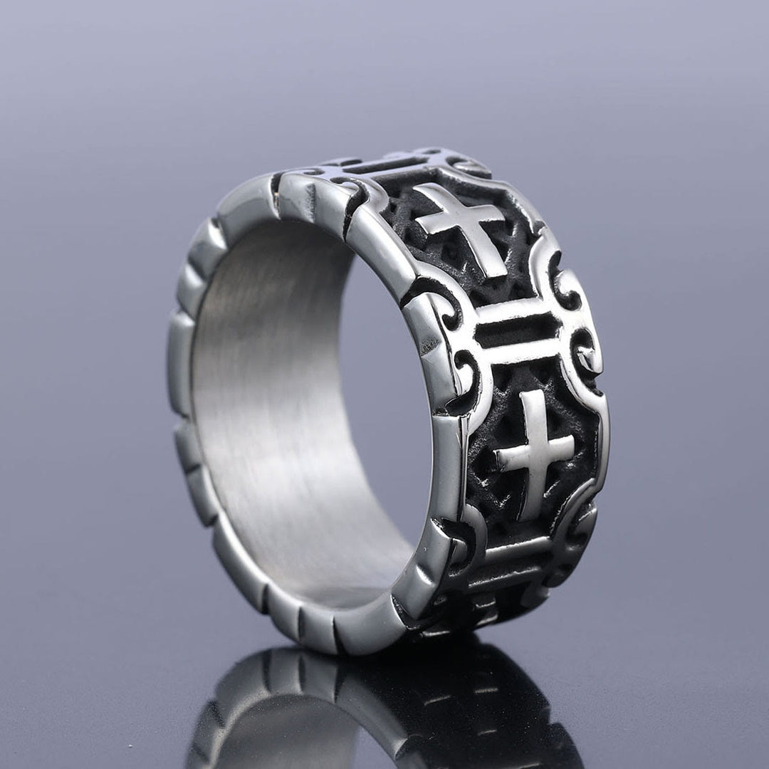 Christianartworkshop Retro Style Cross Engraved Stainless Steel Faith Protection Ring - image 1
