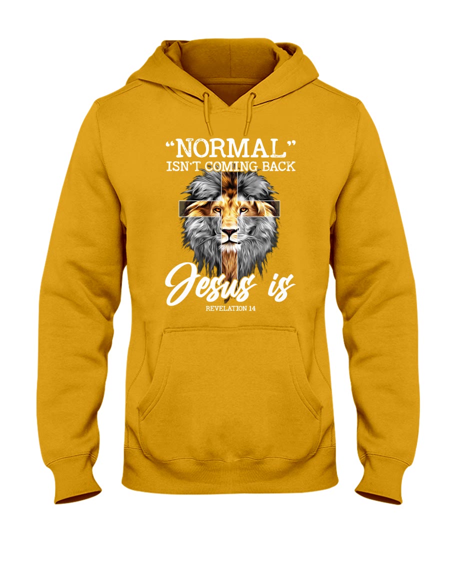 Christianartworkshop Lion Normal Isn't Coming Back Jesus Is Revelation 14 Hooded Sweatshirt